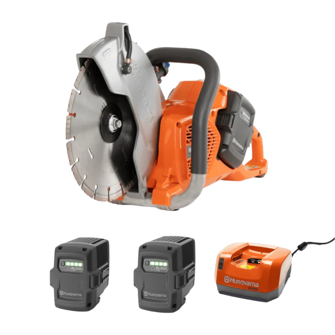 K540i Power Cutter, 10" Diamond Blade, (2) BLi300 Batteries, and Charger QC500