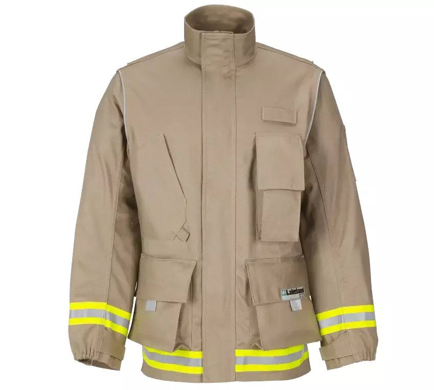 Lakeland extrication coat in tan, front view