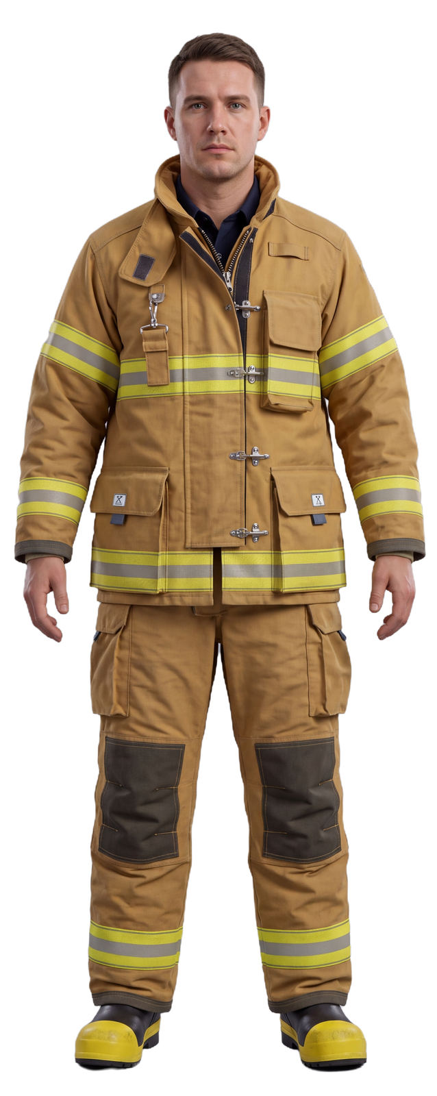 Firefighter wearing a coat, pant and boots