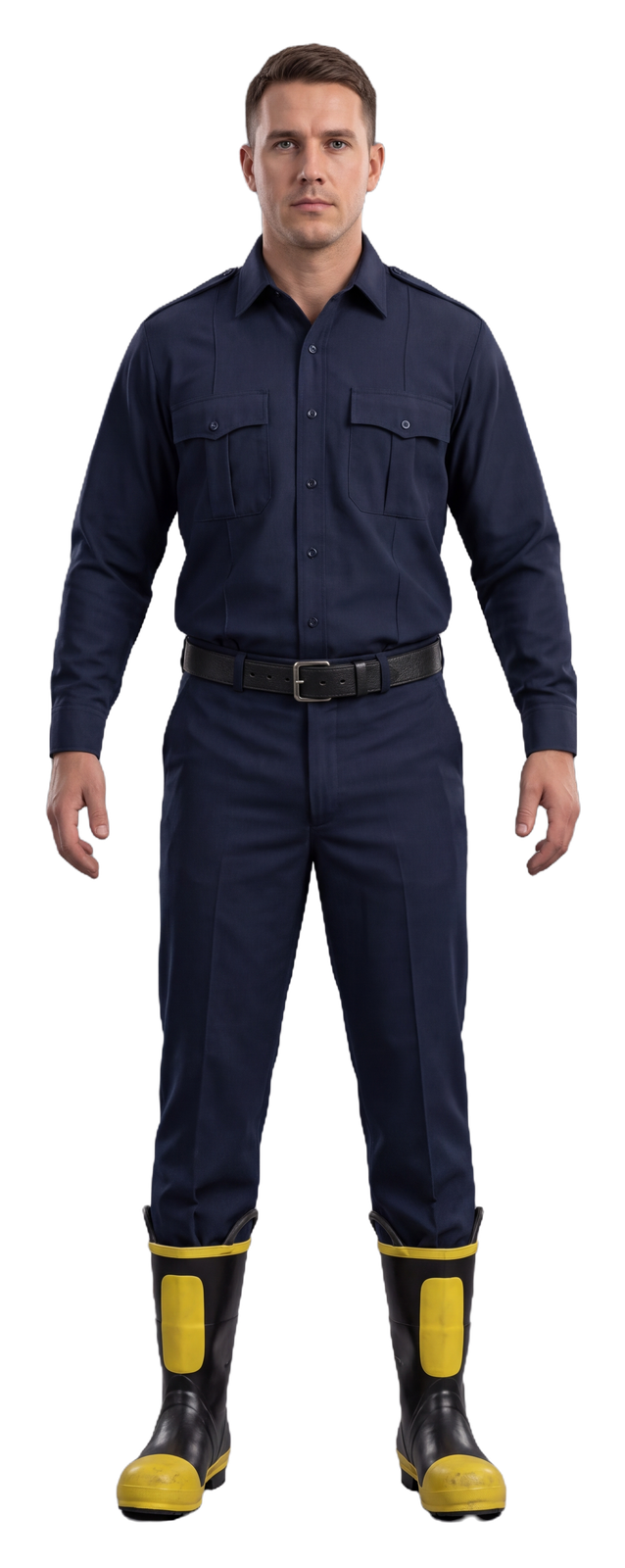 Firefighter wearing structural boots