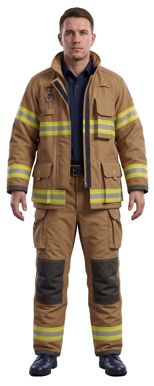 Firefighter wearing a turnout coat and pant