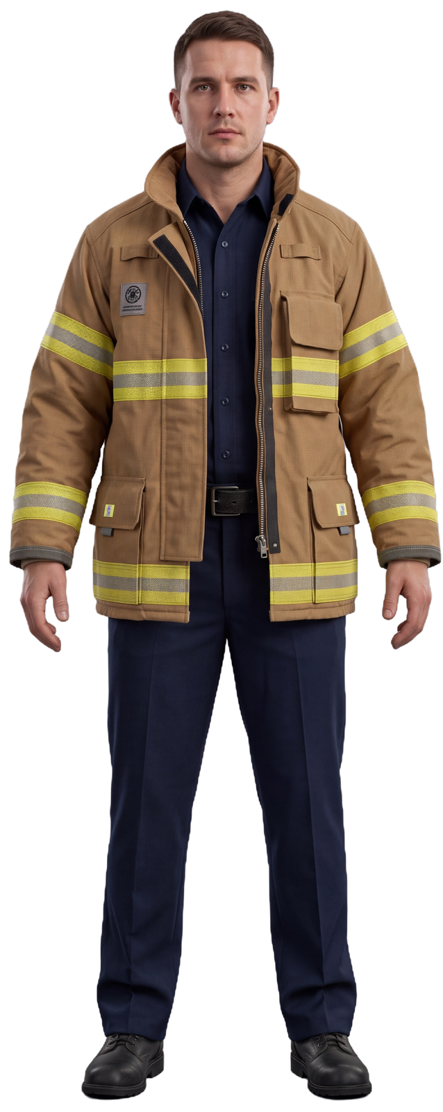 Firefighter wearing a turnout coat