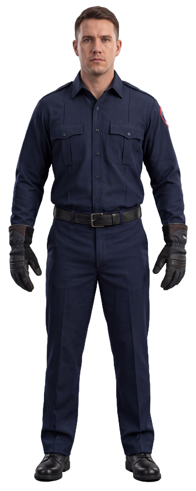 Firefighter wearing structural gloves