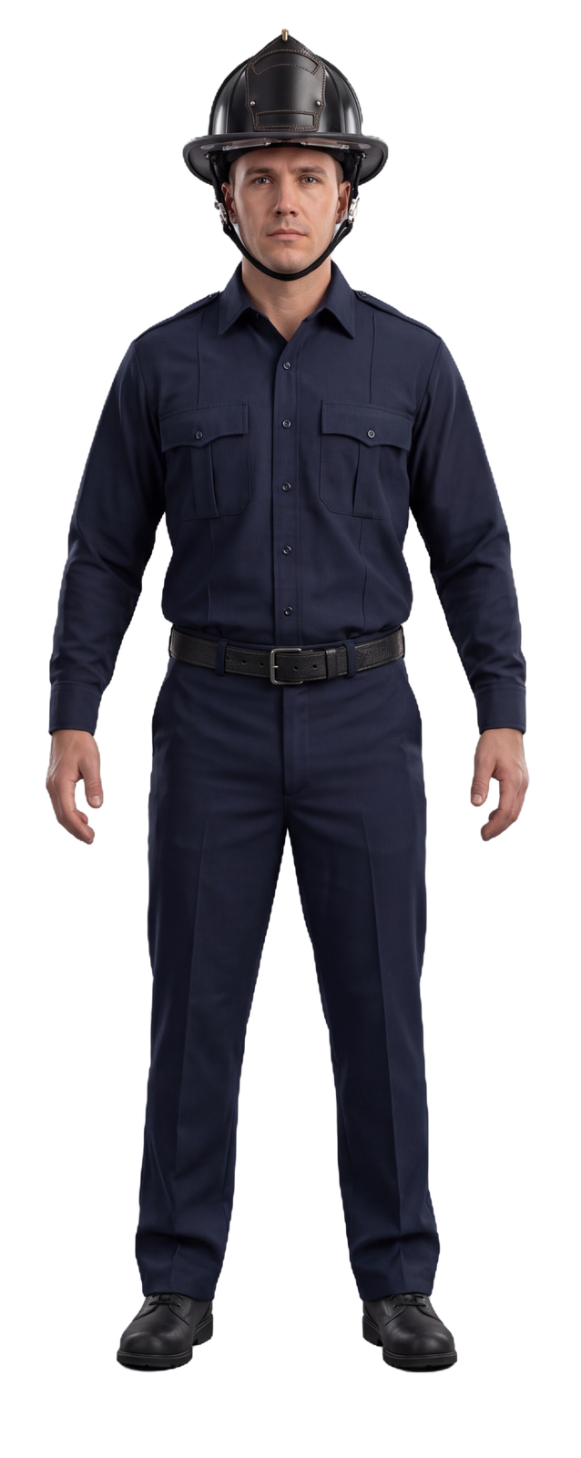 Firefighter wearing a structural helmet
