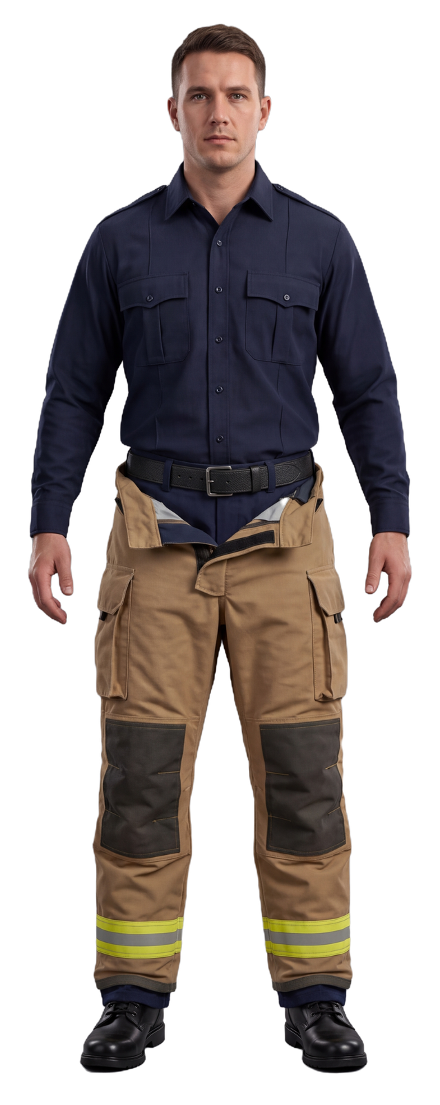 Firefighter wearing turnout pants
